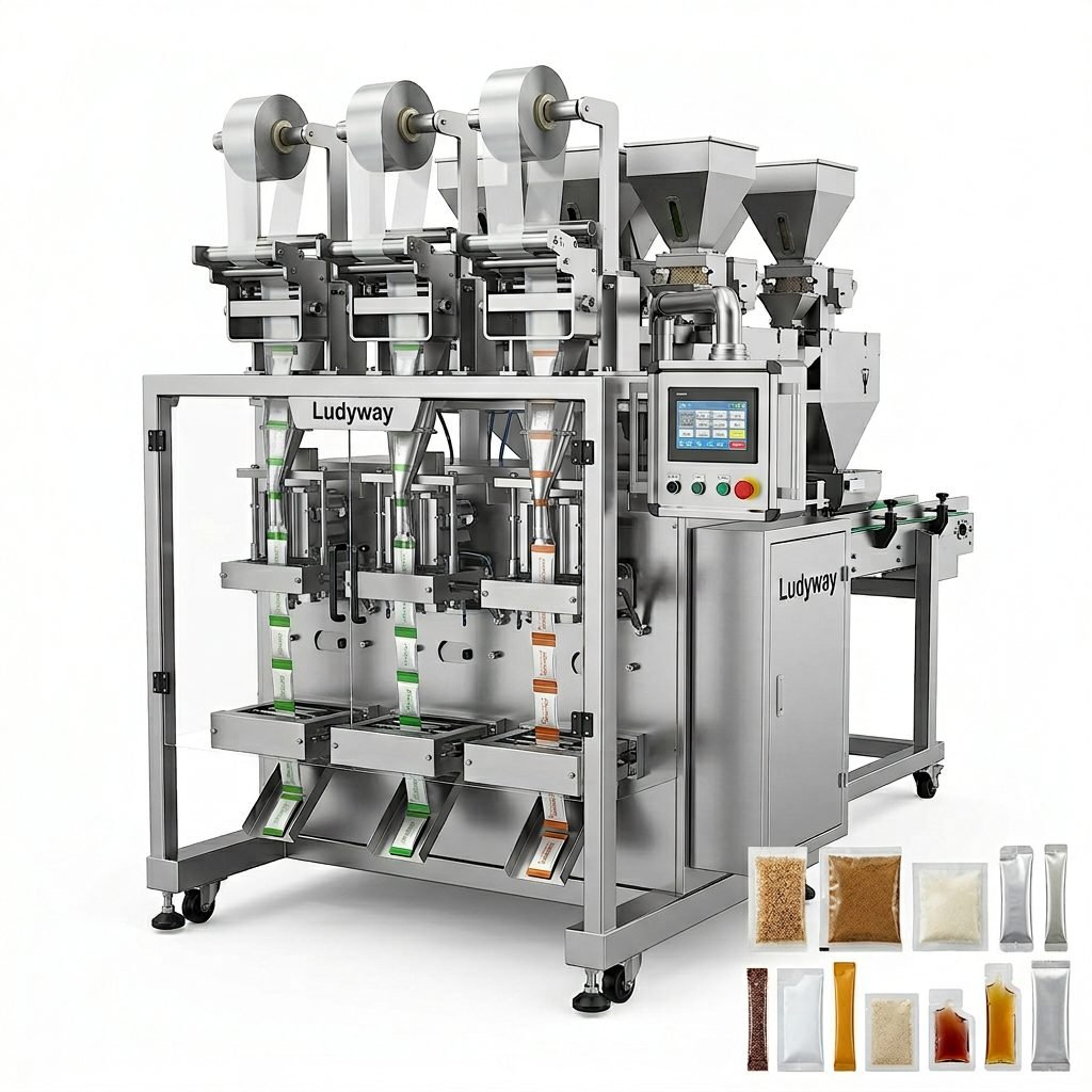 Adhesive Packaging Machine for Granules, Powders, and Liquids in Multi-Lane Sachet Systems