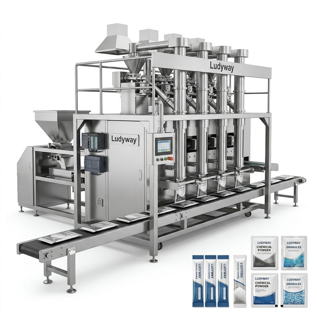 Automated Granule Powder Chemical Packaging Line with Multi Lane Filling