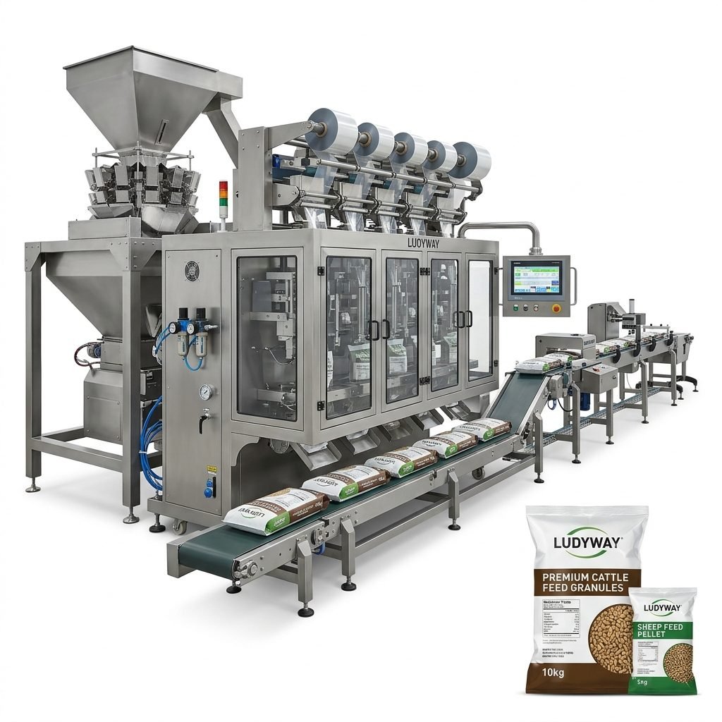 Automated Multi Lane Cattle Sheep Feed Packaging Line for Granules Pellets
