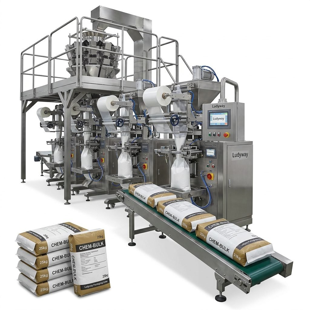 Automated Multi Lane Powder Granule Chemical Packaging Lines for Bulk Filling