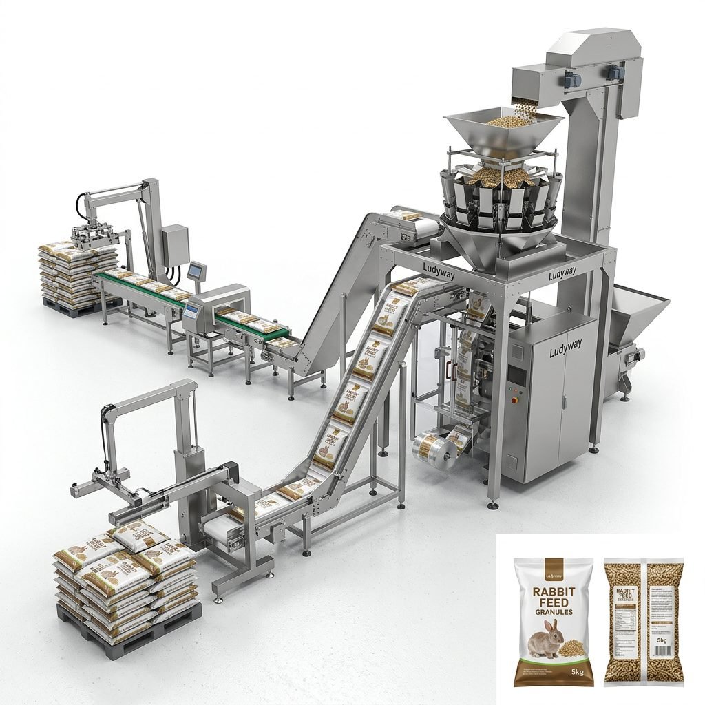 Automated Rabbit Feed Packaging Line for Granules Pellets with Weighing System
