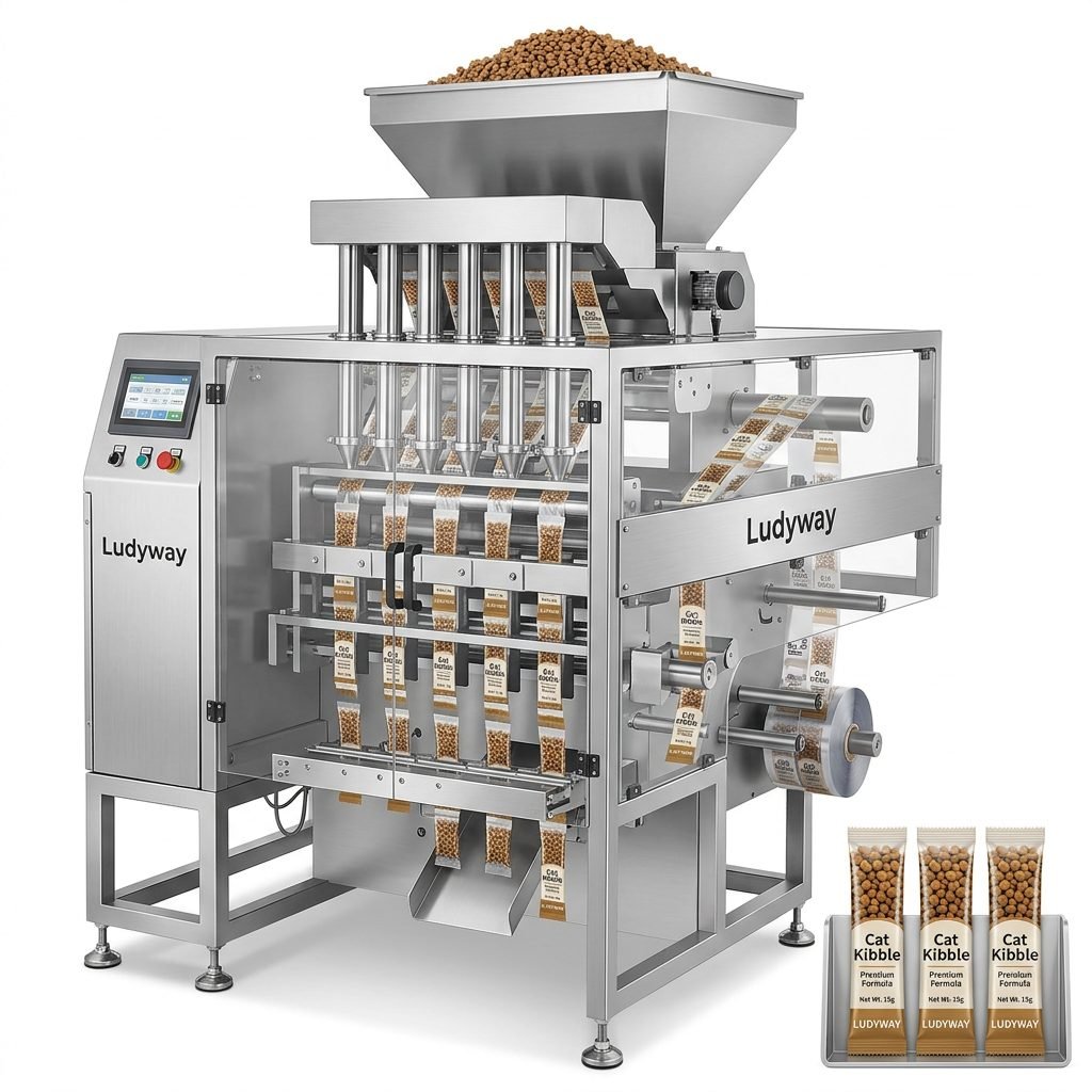 Automatic Cat Kibble Granule Packaging Machine with Multi Lane Filling System