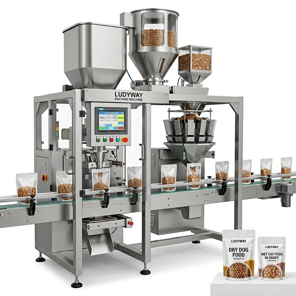 Automatic Pet Food Pouch Filling and Sealing Machine for Wet or Dry Kibble