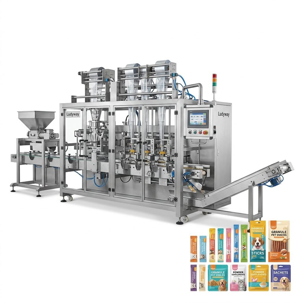 Customized Pet Snack Packaging Lines for Granules Powders Multi Lane Stick Pack Sachet Sys