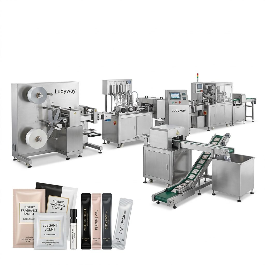 High Speed Automatic Perfume Sample Sachet and Stick Pack Packaging Line Systems