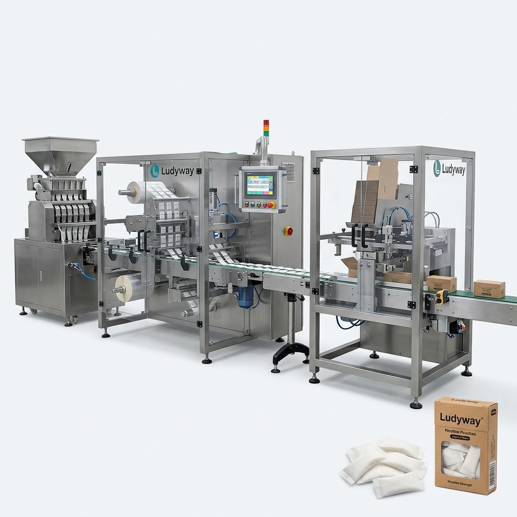 High Speed Multi Lane Pouch Packing Machine for Nicotine Pouches with Boxing System