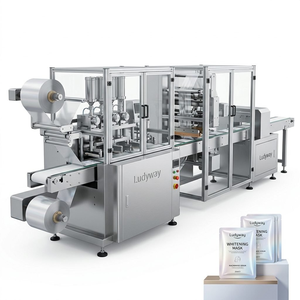 High Speed Whitening Mask Sachet Packaging Line for Cosmetics Production