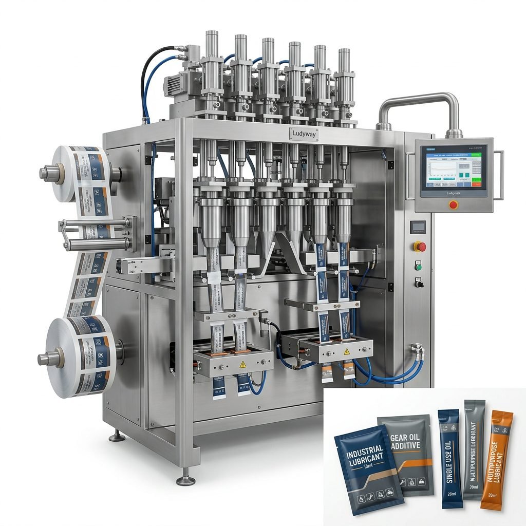 Industrial Lubricant Packaging Machine for Sachets Stick Packs Multi Lane Liquid Filling S_2008a0b6