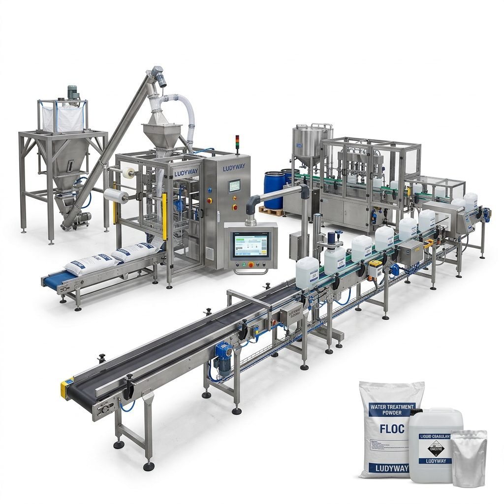 Industrial Water Treatment Chemical Packaging Line for Powders Liquids