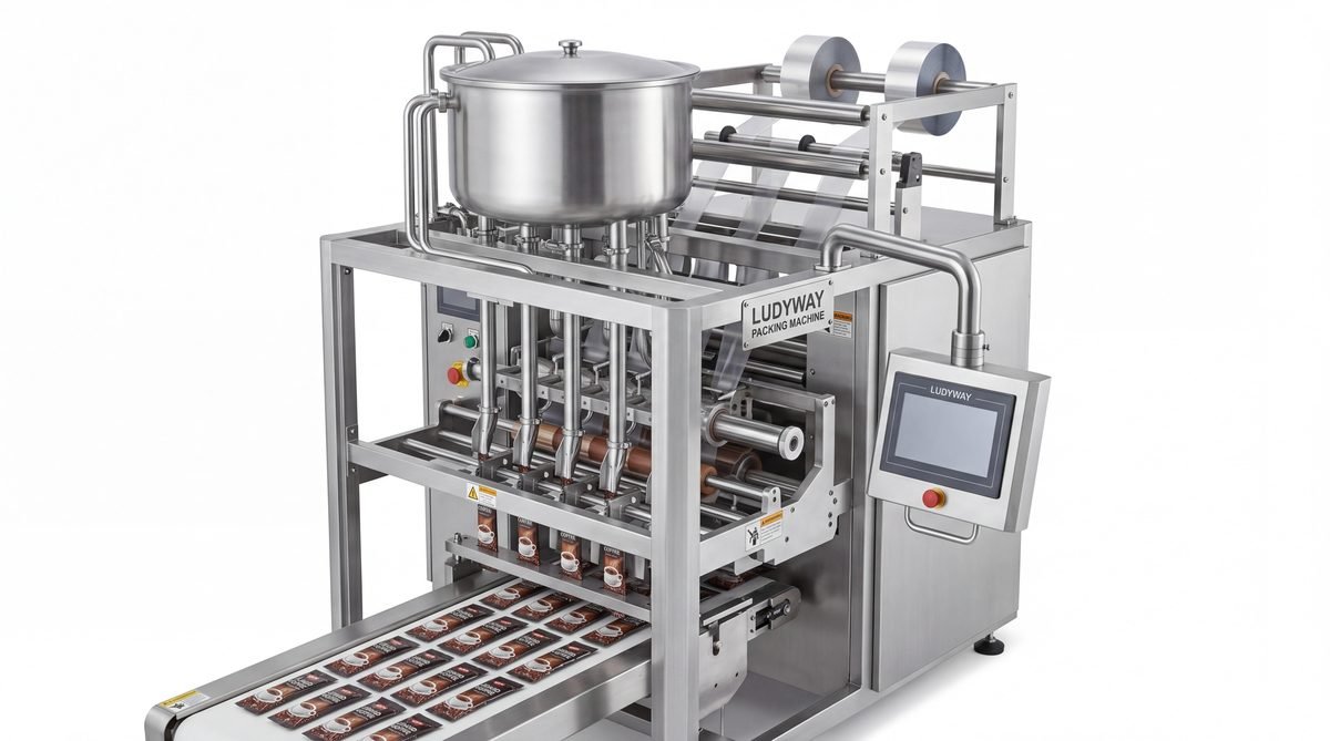 Liquid coffee sachet packaging machine with multi lane filling and sealing