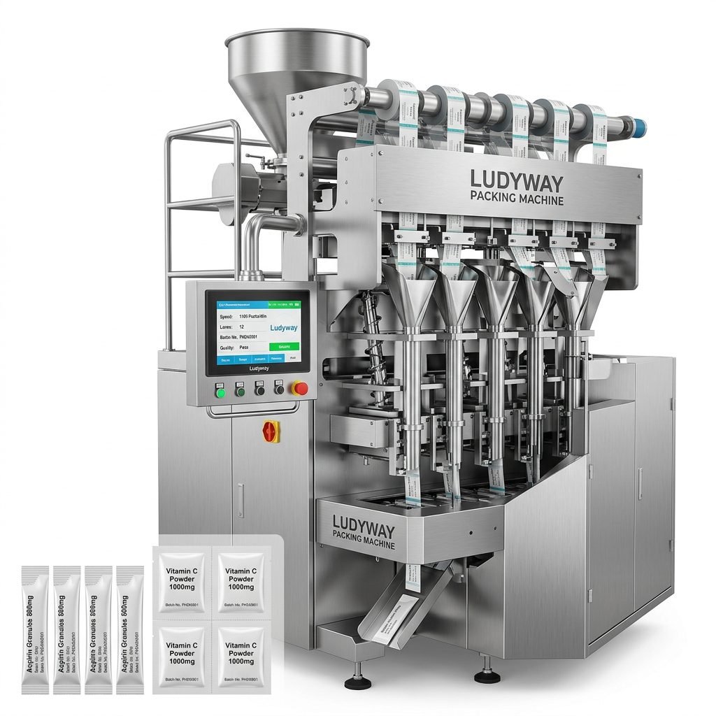Multi Lane Pharmaceutical Sachet and Stick Pack Packaging System
