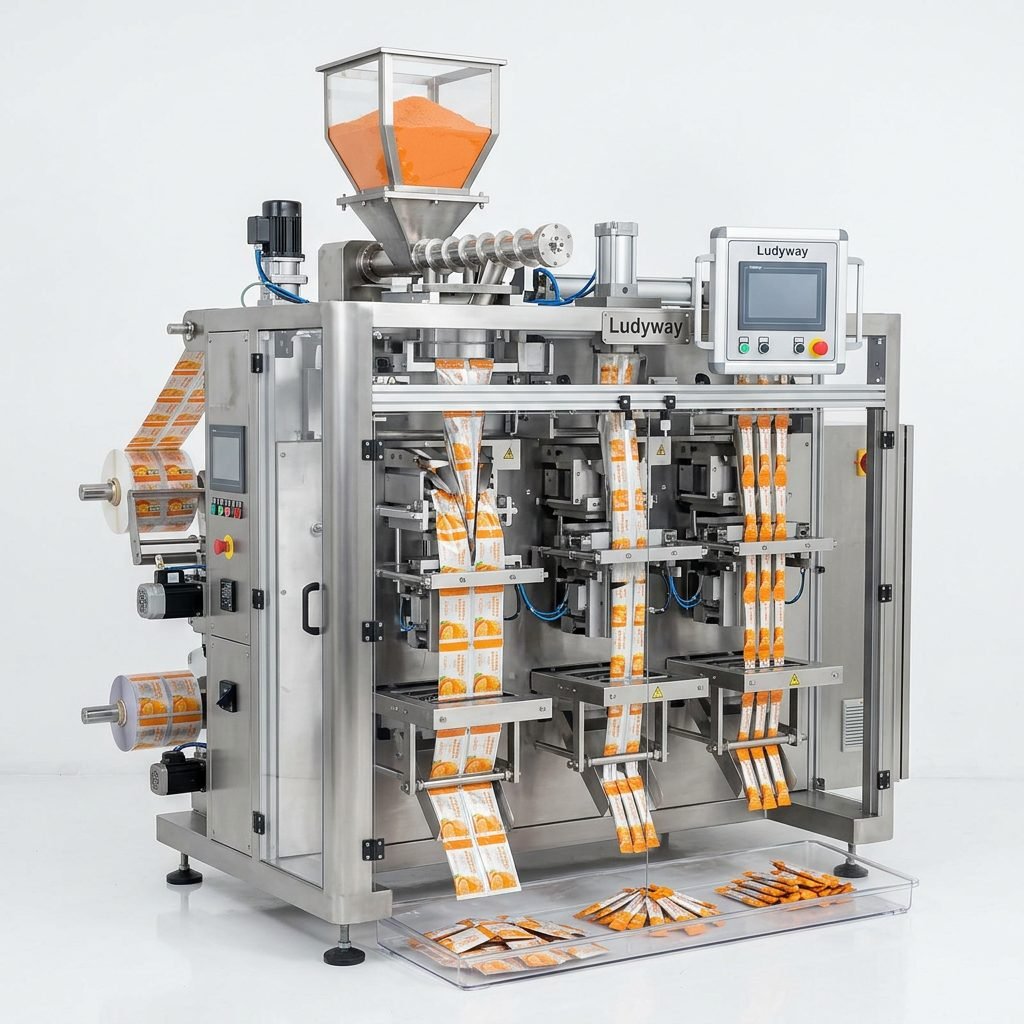 Orange Powder Multi Lane Sachet Stick Pack Packaging Machine