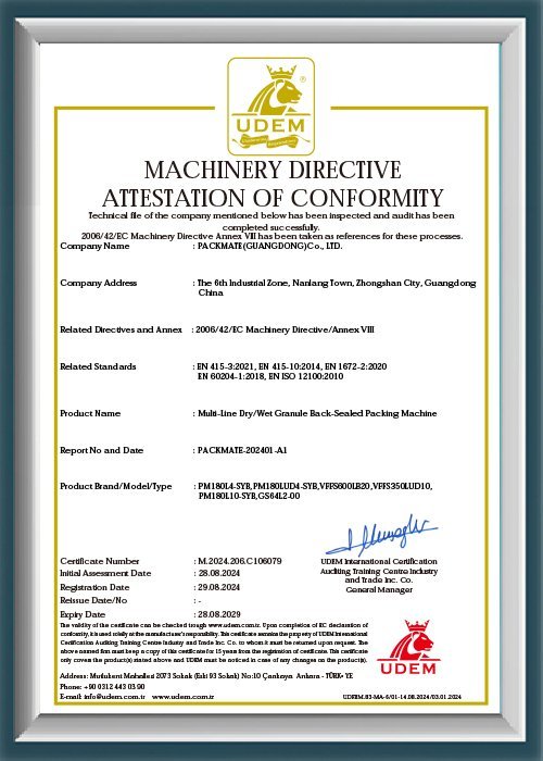 Packaging Machine Certificate