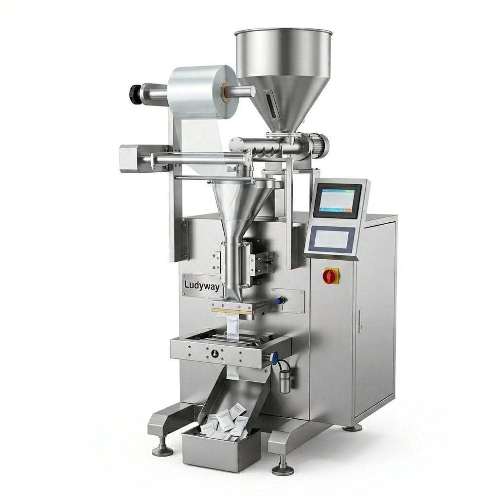 Pharmaceutical powder filling and sealing machine for sachet packaging